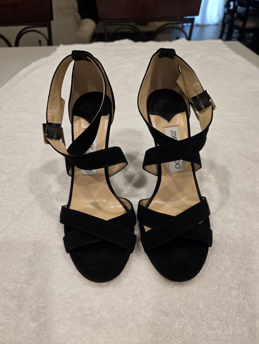 Jimmy Choo Black Suede Crisscross Ankle-Strap Heels